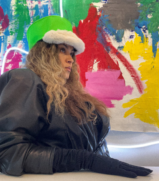 Neon green hat with fur